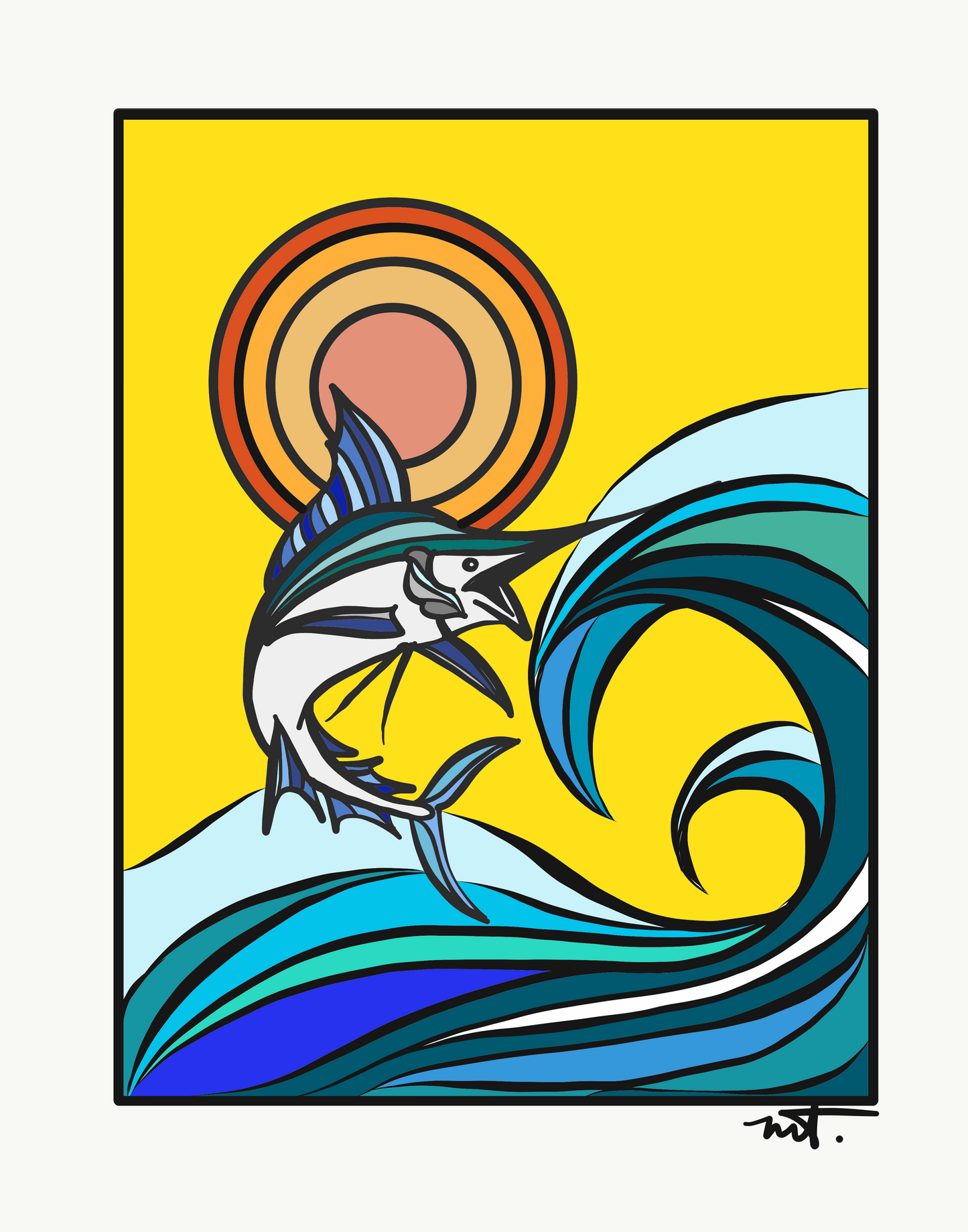 Marlin Smart Shark Designs Digital Print 4X6 inch Greeting Card